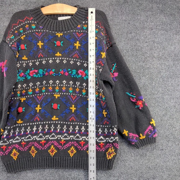 Jennifer Reed Women's Pullover Knit Sweater Gray M 3D Knit Accents Floral - Picture 8 of 11